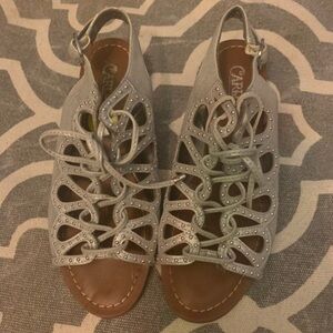 Carlos Santana Cutout Lace-Up Sandals in Silver